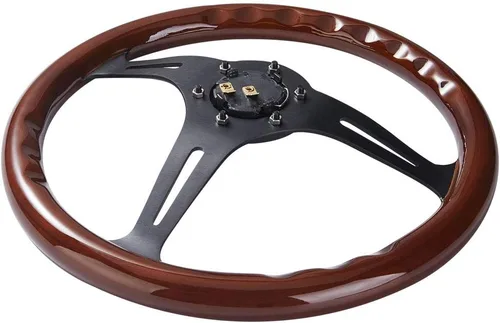 Miniatura 6 de Volante universal Kyostar de 14 pulgadas, estilo clásico Grant Nostalgia, grano de madera, negro, con botón de bocina