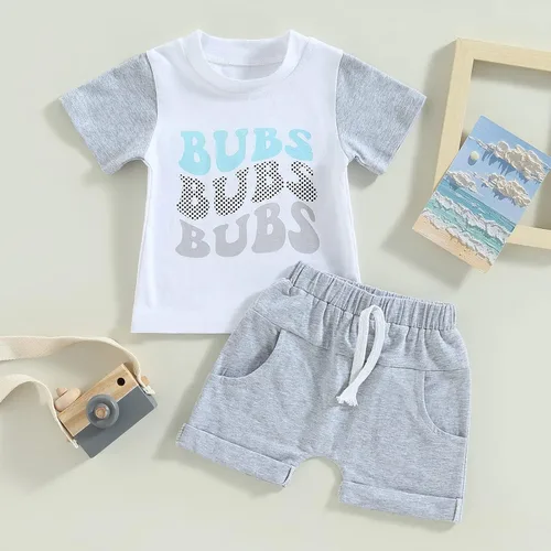 Miniatura 6 de CIYCUIT Conjunto de ropa de verano para bebé niño, camisa y pantalones cortos con estampado de letras