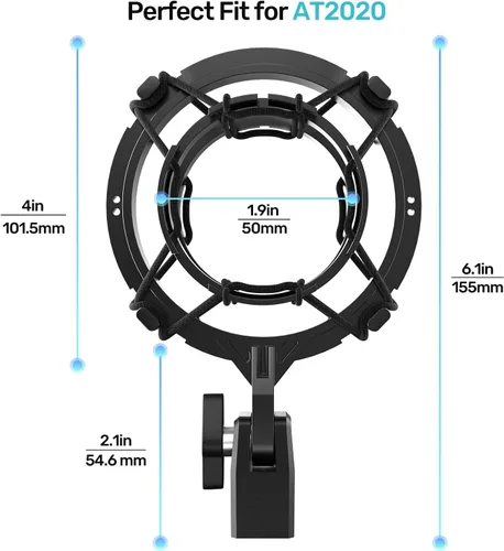 Miniatura 3 de AT2020 Soporte de amortiguador para micrófono con filtro pop, [Construido a medida para micrófono audio technica] Clip de sujeción de amortiguador