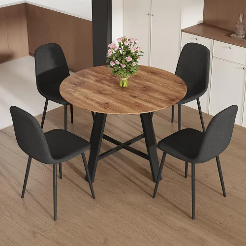 Juego de 4 mesas de comedor redondas de 42 pulgadas para 4, sillas de mesa de cocina modernas, juego de 4 sillas tapizadas de madera con patas de