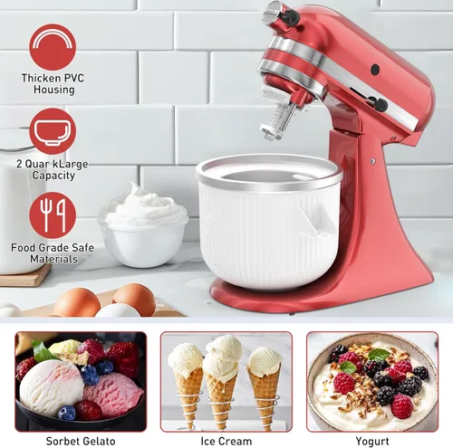 Miniatura 7 de Accesorio para batidora KitchenAid, cuenco de helado compatible con batidoras de soporte de 4.5 cuartos y 6 cuartos de galón o más grandes