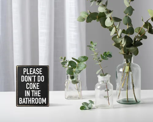 Miniatura 4 de Pigort Letrero de baño de madera divertido, "Por favor, no hagas cocaína" - 5 x 6 x 1.8 PULGADAS