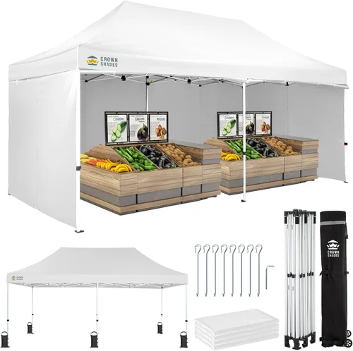 Miniatura 9 de CROWN SHADES Carpa Toldo Desplegable, Carpa Toldo Comercial 8x8 con 4 Paredes Laterales, Ruedas de 4", 4 Pesos Mejorados, Centerlock Patentado, Tela