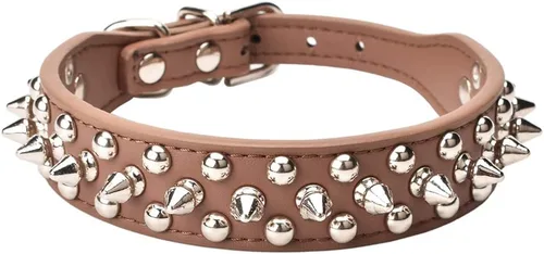 Miniatura 8 de Collar ajustable de piel sintética con remaches de clavos para gatos, cachorros y perros.