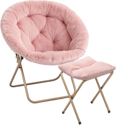 Magshion Silla plegable para adultos con otomana, silla de lectura circular para dormitorio, sala de estar y dormitorio, asiento decorativo cómodo y