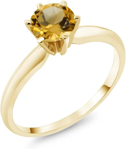 Miniatura 63 de Anillo de compromiso solitario con piedra preciosa redonda de oro amarillo de 14 quilates de 0.236 in para mujer Ajuste clásico de 6 puntas