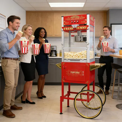 Máquina comercial de palomitas de maíz con carrito y ruedas, máquina para hacer palomitas de maíz con hervidor de acero inoxidable de 24 onzas, Rojo