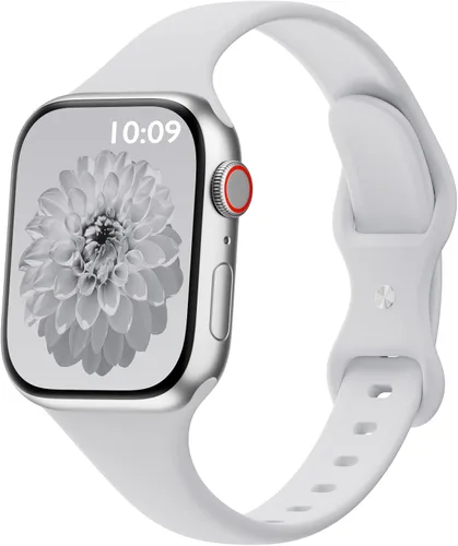 Miniatura 44 de Bandas delgadas de silicona deportivas compatibles con Apple Watch de 38mm 42mm 40mm 44mm 41mm 45mm 46mm 49mm, correa de repuesto delgada y estrecha