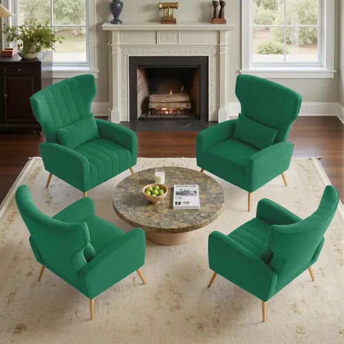 Miniatura 23 de Nalupatio Juego de 2 sillas decorativas modernas para lectura tapizadas de tela de terciopelo, sillón de mediados de siglo, cómodo sillón para sala