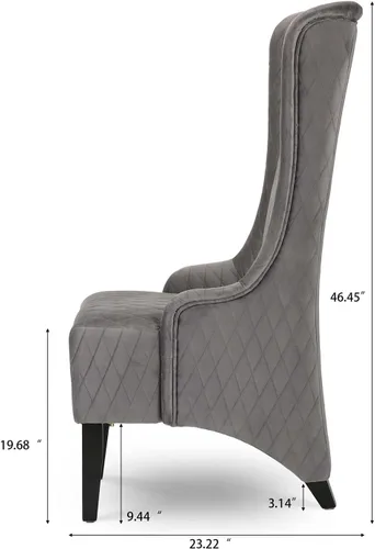 Miniatura 3 de Sillas copetudas de tela gris para comedor y sala de estar, acento acolchado, silla esquinera lateral de ala ancha de 23 pulgadas, asiento grueso