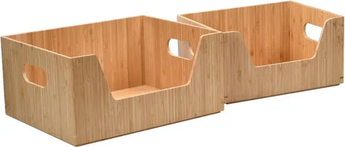 MobileVision Set de Cajas de Almacenamiento de Bambú con Frente Abierto Organizadores de Contenedores para Usar en Cocinas, Despensas, Gabinetes y
