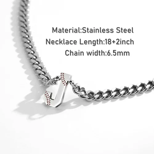 Miniatura 4 de Initial Necklace for Men Stainless Steel A-Z Letter Necklace Cuban Link Chain 18+2 Inch Personalized Baseball Football Soccer Basketball