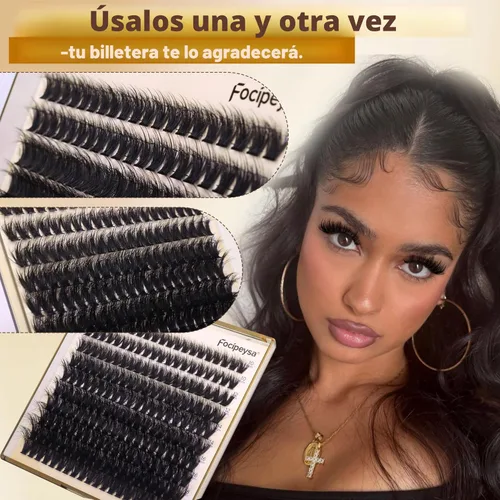 Miniatura 8 de Kit de extensión de pestañas Focipeysa, kit de extensión de pestañas gruesas, racimos de pestañas de volumen esponjoso de 10-18 mm, 200D pestañas