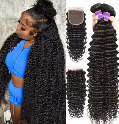 Miniatura 34 de Paquetes de Cabello Humano de Ondas Profundas （12 14 16 ）12A 100% Sin Procesar Cabello Humano Virgen Brasileño Profundo Rizado Tejido de Cabello