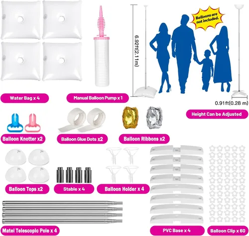 Miniatura 2 de Juego de 4 soportes ajustables para columna de globos y bomba de globos, soportes de globos de metal de 9 pies para piso, kit de columna de globos