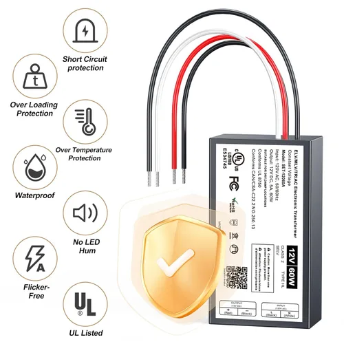 Miniatura 8 de Controlador LED regulable de 12 V, transformador LED Triac ELV/MLV de 60 W compatible con interruptores Lutron y Leviton, fuente de alimentación LED
