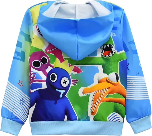 Miniatura 3 de Rainbow Friends - Sudadera con capucha de manga larga para niños chaqueta gráfica con cremallera sudadera azul fresca linda sudadera con capucha