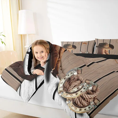 Miniatura 5 de Juego de edredón de vaquero, tamaño King, juego de ropa de cama de herradura con estrellas del oeste de Texas para adultos, hombres y niños, ropa