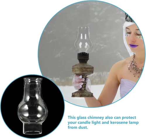 Miniatura 5 de Kisangel Lámpara de aceite de vidrio antiguo de repuesto para chimenea, lámpara de queroseno, pantalla de lámpara de vidrio transparente para base