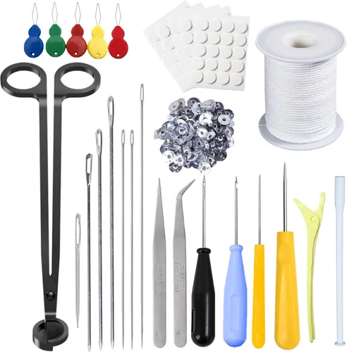 Miniatura 12 de Kit de 11 agujas de vela, moldes de herramienta de inserción de mecha, aguja perforadora con ojo de gancho, aguja de absorción de velas de ojo