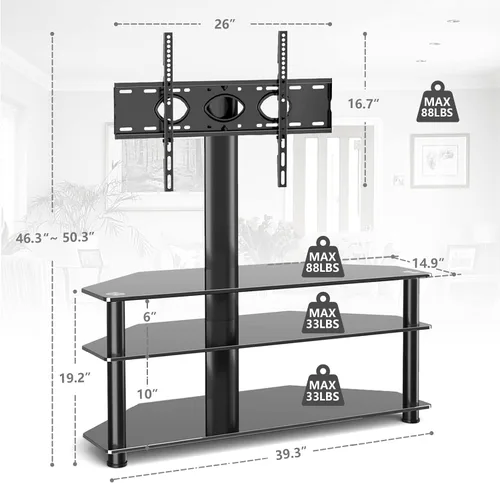 Miniatura 7 de TAVR Furniture Soporte giratorio para TV de suelo con mesa para televisores de 32 a 70 pulgadas, soporte de suelo universal de altura ajustable