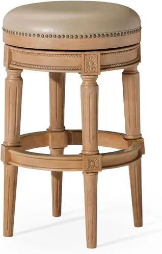 Miniatura 18 de Maven Lane Pullman Taburete de Bar de Madera Giratorio 180 Grados sin Respaldo de 30" de Altura con Ribete de Tachuelas, Acabado Blanco Alabastro