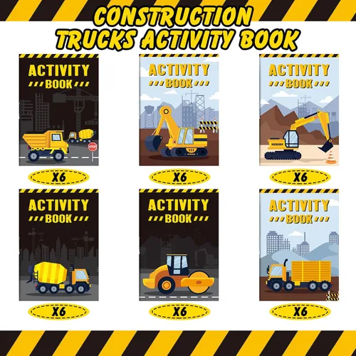 Miniatura 3 de Sinmoe Juego de 36 libros de actividades para fiestas infantiles, incluye camiones de construcción: camiones volquete, excavadoras, grúas, tractores