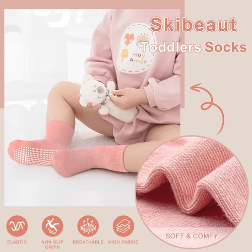 Miniatura 5 de SkiBeaut Calcetines para niños pequeños, 12 pares de puños antideslizantes para niños y niñas con pinzas para 1-7 años