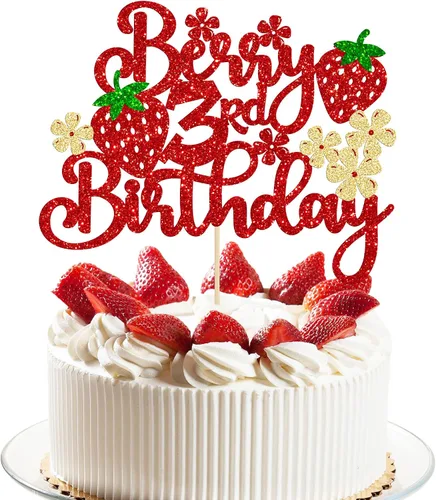Miniatura 8 de 1 paquete de decoración de pastel de fresa con purpurina para temática de frutas, baby shower, fiesta de cumpleaños de niños, suministros