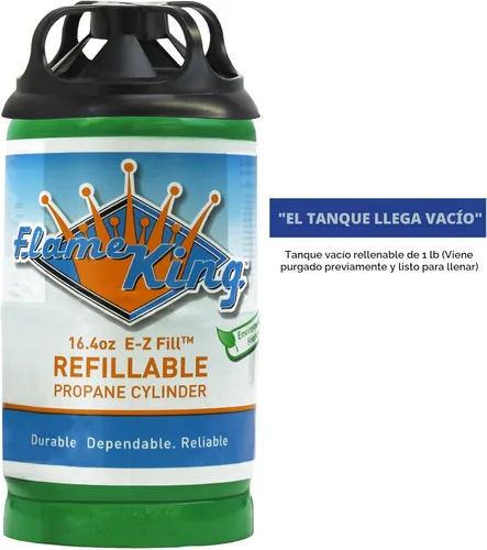 Miniatura 4 de Flame King Tanque cilíndrico de propano vacío recargable de 1 libra, reutilizable, opción de recarga segura y legal, cumple con DOT, 16.4 onzas