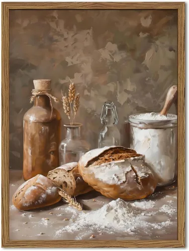 Arte de pared de cocina vintage enmarcado, pinturas decorativas rústicas de pan y harina, pósteres de comida de granja, impresiones en lienzo para