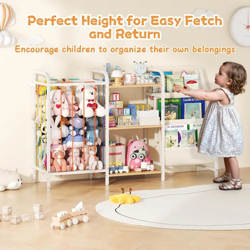 Miniatura 4 de B1 - Estantería infantil y almacenamiento de juguetes, estante de libros de 3 niveles para habitaciones de niños, estantería para bebés con Madera