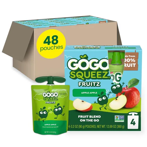GoGo squeeZ - Puré de manzana, sin gluten, vegano, puré de manzana sin azúcar, se puede volver a cerrar, bolsas sin BPA