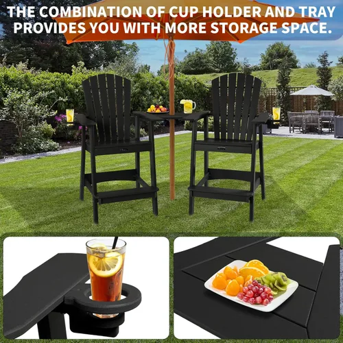 Miniatura 6 de FUNBERRY Juego de 2 sillas altas Adirondack con mesa de conexión extraíble, silla de balcón alta para todo tipo de clima con portavasos