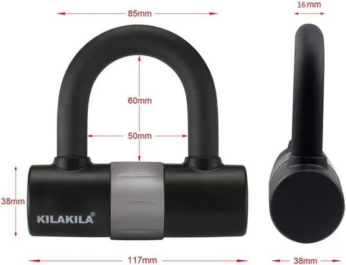 Miniatura 5 de KILAKILA Cerradura de cadena de seguridad - Cerradura de bicicleta y motocicleta resistente de 0.394 in con bloqueo en U de 0.630 in