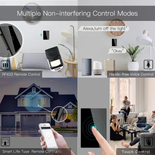 Miniatura 4 de Interruptor inteligente MOES táctil de pared, WiFi de 2.4 GHz con cable neutro requerido, control múltiple de 3 vías, panel de vidrio. Funciona