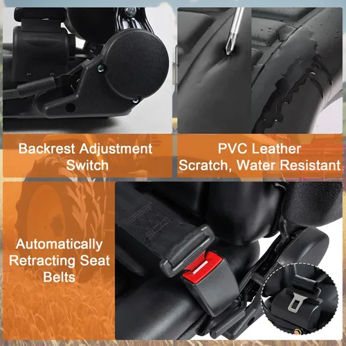 Miniatura 6 de Asiento universal para carretilla elevadora, asiento de tractor plegable con reposabrazos y cinturón de seguridad retráctil, respaldo de ángulo
