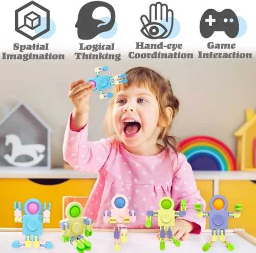 Miniatura 5 de 20 juguetes sensoriales divertidos para ansiedad, juguete de cadena transformable, juguete de dedo robot para aliviar el estrés, juguetes