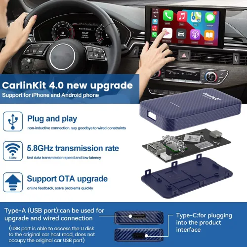 Miniatura 3 de CarlinKit Adaptador inalámbrico CarPlay 4.0, dongle inalámbrico Android Auto para automóviles CarPlay con cable OEM, actualización OTA 2026-2 en 1,5