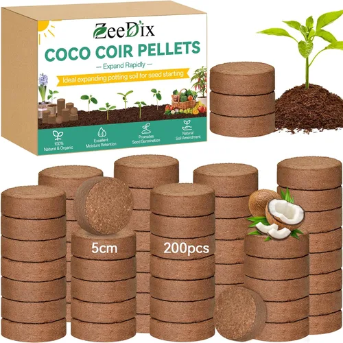 Miniatura 15 de ZeeDix 50 pellets de fibra de coco orgánica de 1.181 in para iniciadores de semillas, tierra de coco comprimida para plantar, suelo de jardín