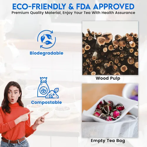 Miniatura 5 de 100 bolsas de té vacías de 2.5 x 2.75 pulgadas, compostables, blancas, estos infusor de té termosellables para hierbas de té sueltas son bolsas