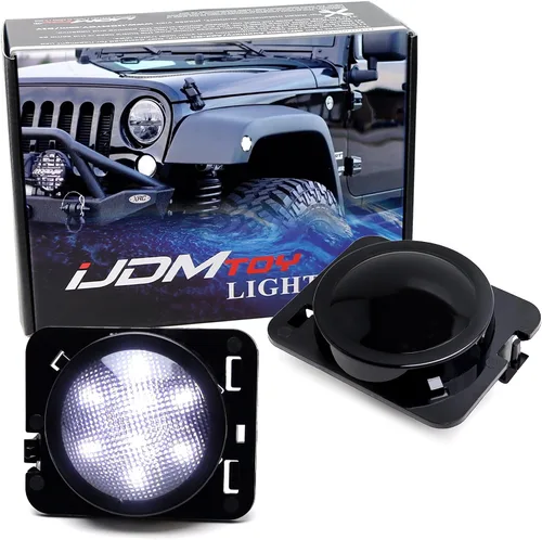 Miniatura 10 de iJDMTOY - Kit de luces LED frontales para guardabarros con lente transparente y ámbar, focos laterales completos, compatible con Jeep 2007-2017