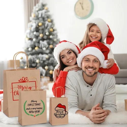 Miniatura 6 de Moretoes 150 bolsas de papel marrón (8/10/12.6 pulgadas), 50 bolsas de regalo de papel kraft con asas a granel, varios tamaños para pequeñas