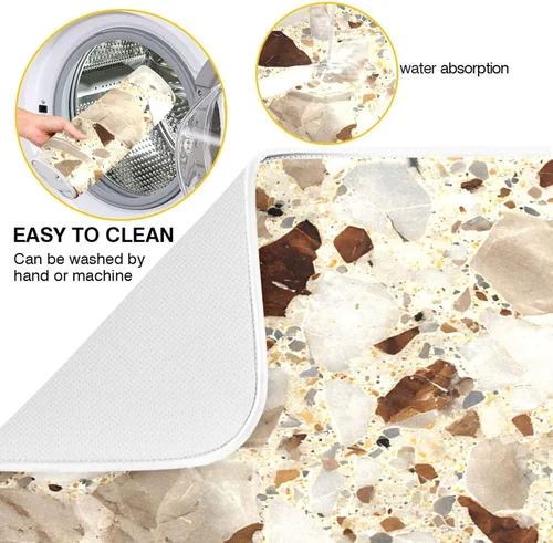 Miniatura 2 de Beige and Brown Marble Print Dish Drying Mat for Kitchen Counter Super Absorbent Drying Mat 16x18 inch Large Dish Drying Matts for Countertop