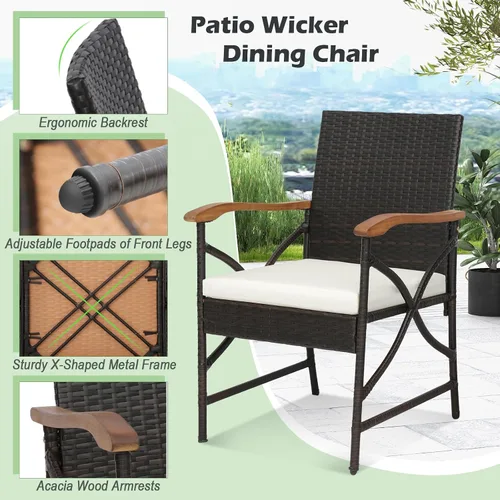Miniatura 9 de Tangkula Juego de 2 sillas de comedor de mimbre para patio, sillas de ratán de polietileno para exteriores con cojín suave, marco de metal