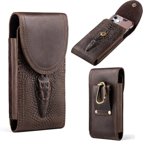 Miniatura 7 de Funda de cuero genuino para iPhone 17 Pro Max 16 Pro Max 15 Pro Max 14 Pro Max 13 Pro Max Samsung Galaxy A15 S25 Ultra Note9 Funda con clip