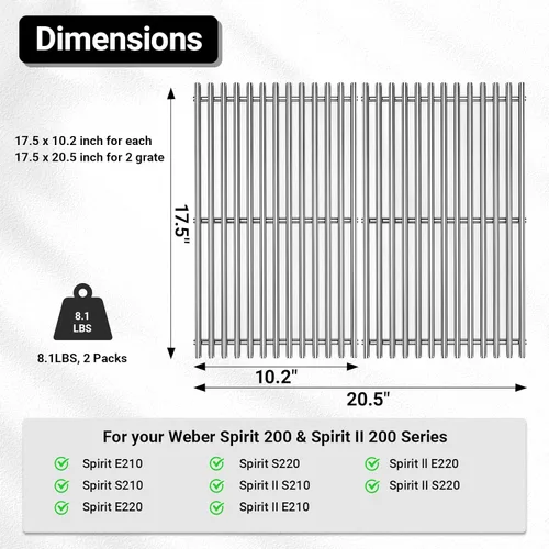 Miniatura 2 de Piezas de parrilla de acero inoxidable 7637 para Weber Spirit E210, rejillas de cocción de 17.5 pulgadas para Weber Spirit E210, E220, S210, S220