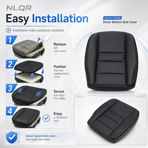 Miniatura 7 de NLQR Funda de Asiento de Reemplazo Inferior del Conductor Frontal de Microfibra de Aspecto de Cuero Negro Compatible con Ford F250 F350 F450 F550