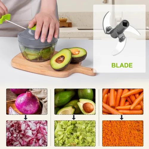Miniatura 3 de Procesador manual de alimentos, picador de verduras, cortador de cebolla portátil para verduras, jengibre, frutas, nueces, hierbas, etc., 16.9 fl oz