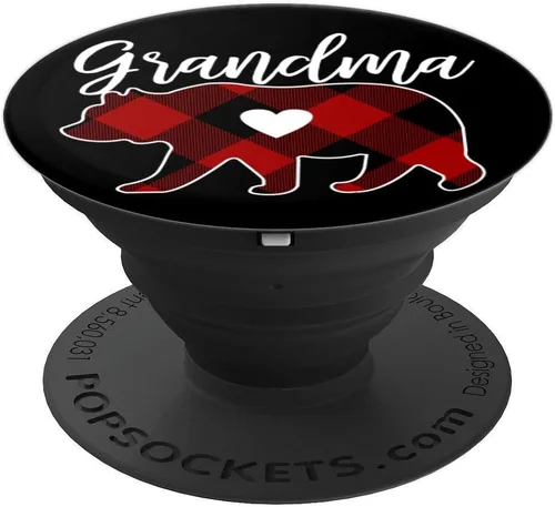 Miniatura 4 de Grandma Bear - PopSockets de Navidad con diseño a cuadros intercambiables